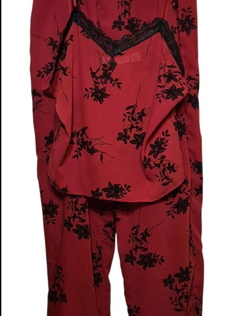 Women's Red Floral Lace-Trim Sleep Set
